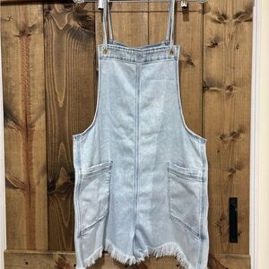 aerie Light Blue Denim Short Overalls